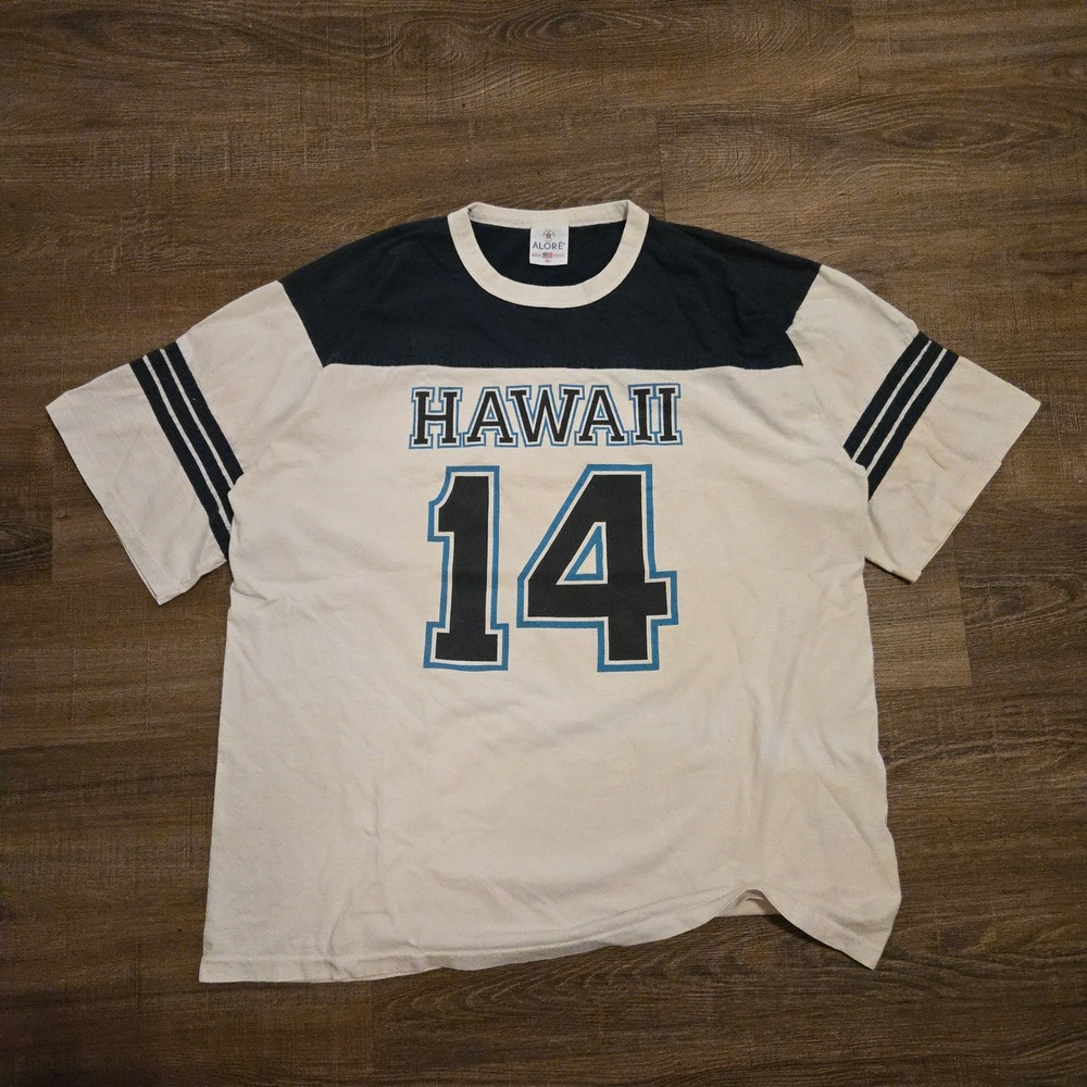 VTG Alore Hawaii 14 Jersey T Shirt White Navy Blue Mens XL Single Stitch USA GUC